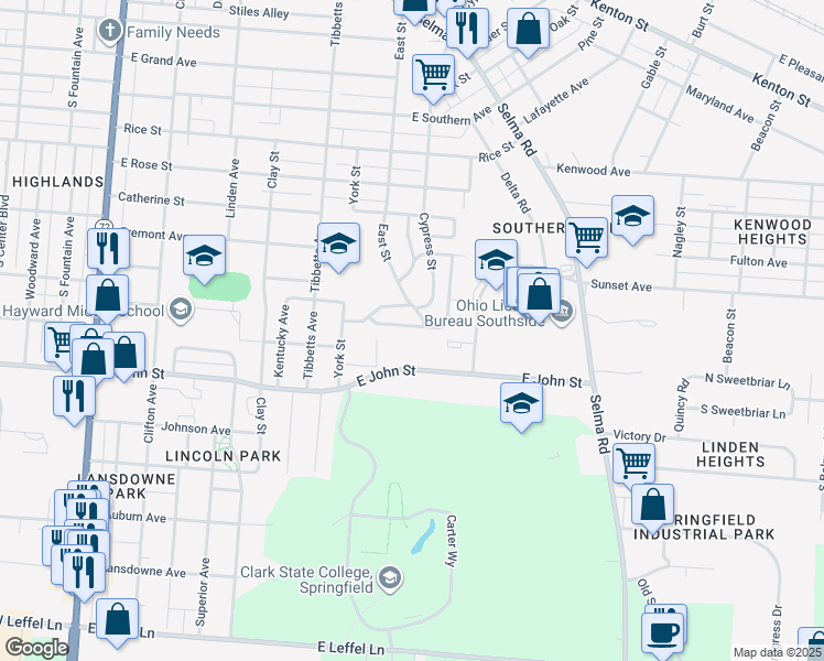 map of restaurants, bars, coffee shops, grocery stores, and more near 833 Mansfield Avenue in Springfield