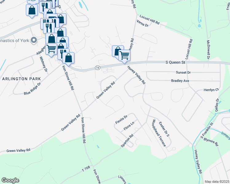 map of restaurants, bars, coffee shops, grocery stores, and more near 617 Annette Drive in York
