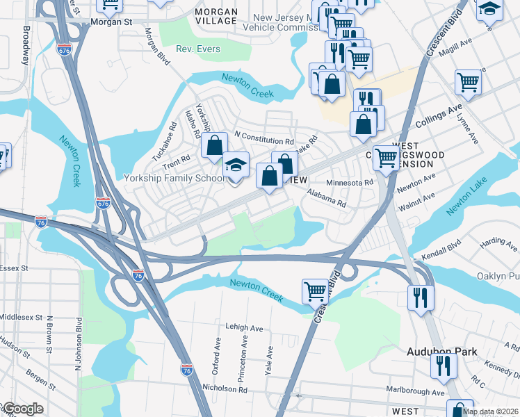 map of restaurants, bars, coffee shops, grocery stores, and more near 1266 South Merrimac Road in Camden