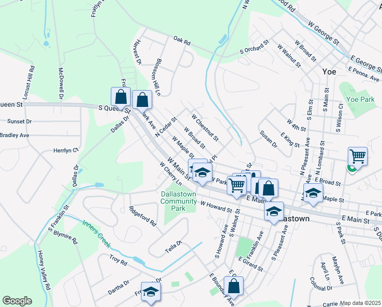 map of restaurants, bars, coffee shops, grocery stores, and more near 305 West Maple Street in Dallastown