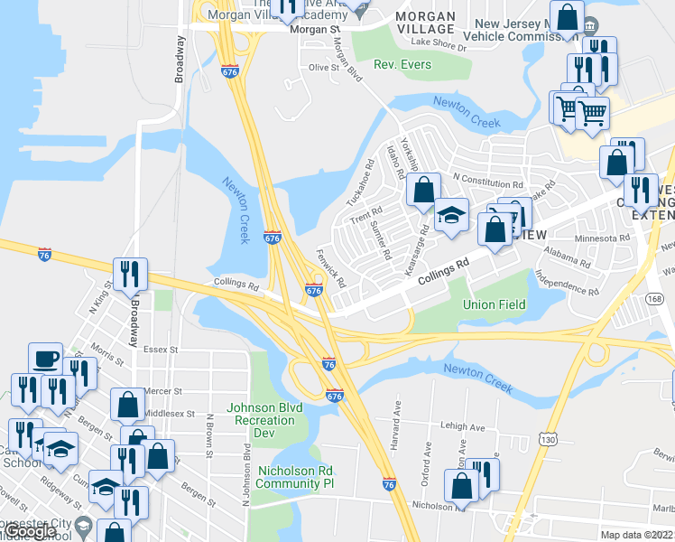 map of restaurants, bars, coffee shops, grocery stores, and more near 935 Monitor Road in Camden