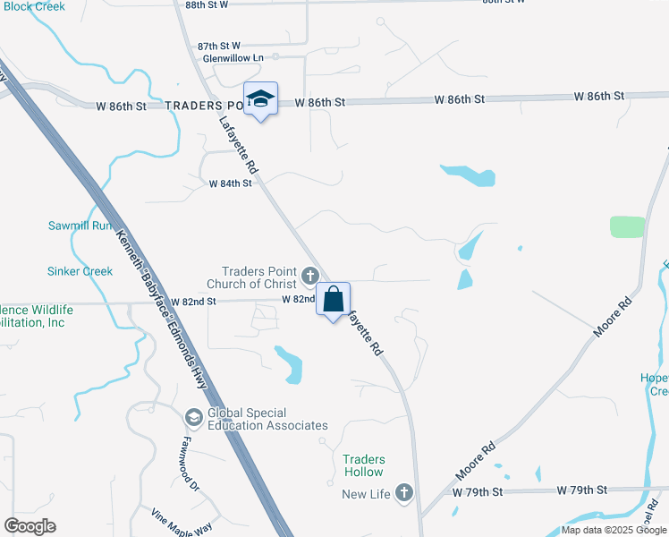 map of restaurants, bars, coffee shops, grocery stores, and more near 8199 Lafayette Road in Indianapolis