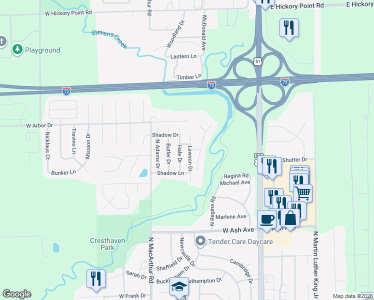 map of restaurants, bars, coffee shops, grocery stores, and more near 4552-4598 Hale Dr in Decatur