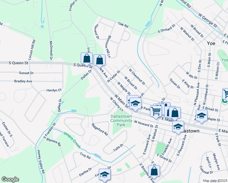 map of restaurants, bars, coffee shops, grocery stores, and more near 355 West Main Street in Yoe