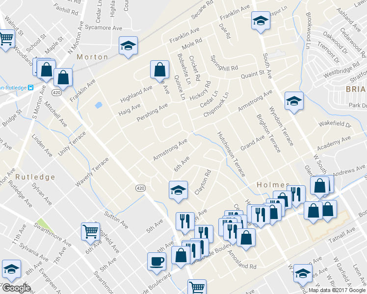 map of restaurants, bars, coffee shops, grocery stores, and more near 624 Lee Terrace in Morton