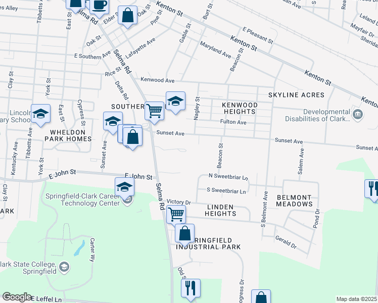 map of restaurants, bars, coffee shops, grocery stores, and more near 600 Crossgate Court in Springfield