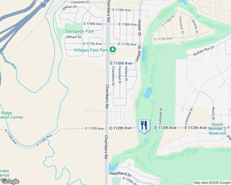 map of restaurants, bars, coffee shops, grocery stores, and more near 11442 Chambers Drive in Commerce City