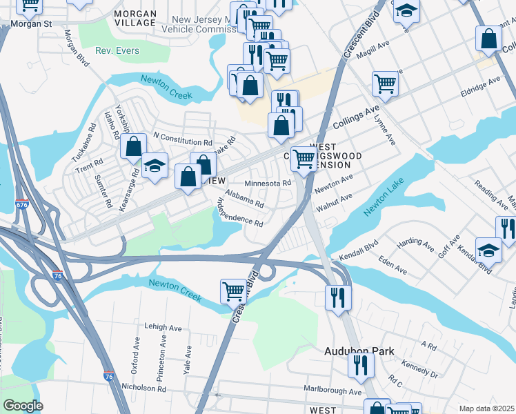 map of restaurants, bars, coffee shops, grocery stores, and more near 3124 South Constitution Road in Camden