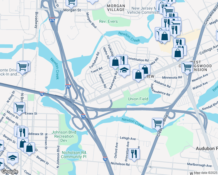 map of restaurants, bars, coffee shops, grocery stores, and more near 1056 Niagara Road in Camden