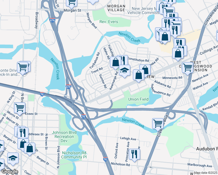 map of restaurants, bars, coffee shops, grocery stores, and more near 1056 Niagara Road in Camden