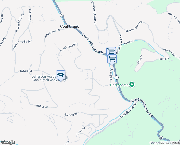 map of restaurants, bars, coffee shops, grocery stores, and more near 11508 Ranch Elsie Road in Golden