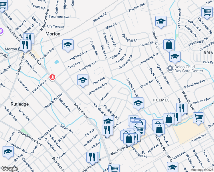 map of restaurants, bars, coffee shops, grocery stores, and more near 624 Lee Terrace in Morton