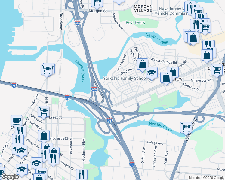 map of restaurants, bars, coffee shops, grocery stores, and more near 3045 Tuckahoe Road in Camden
