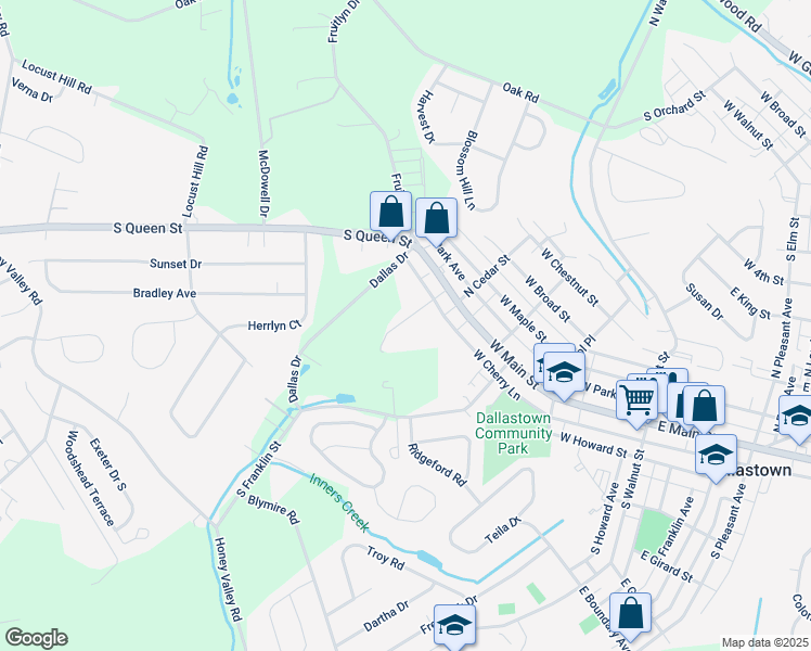 map of restaurants, bars, coffee shops, grocery stores, and more near 420 West Howard Street in Dallastown