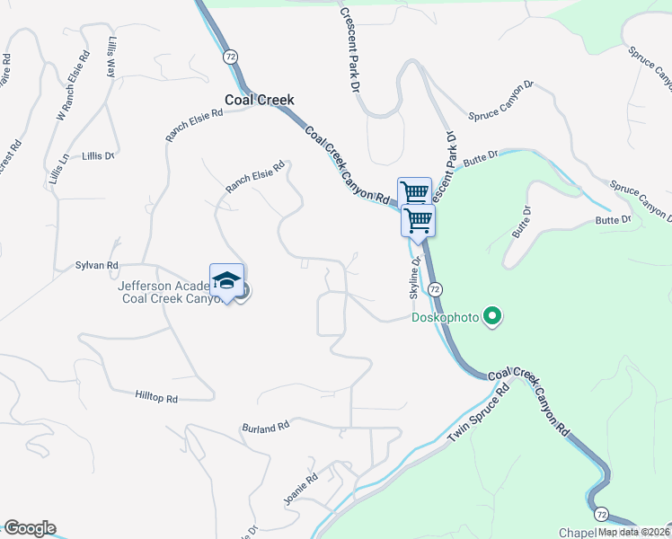 map of restaurants, bars, coffee shops, grocery stores, and more near 11508 Ranch Elsie Road in Golden