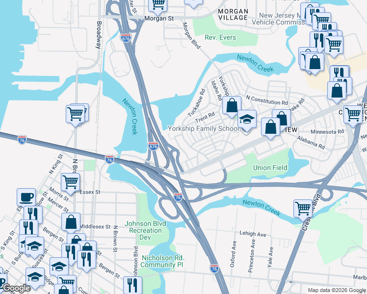 map of restaurants, bars, coffee shops, grocery stores, and more near 3045 Tuckahoe Road in Camden