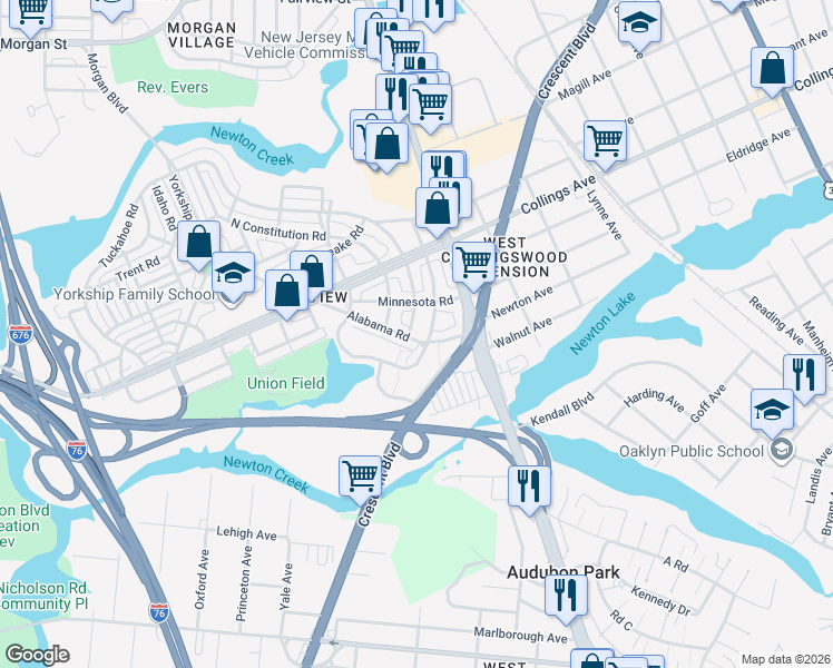 map of restaurants, bars, coffee shops, grocery stores, and more near 3129 South Atlanta Road in Camden