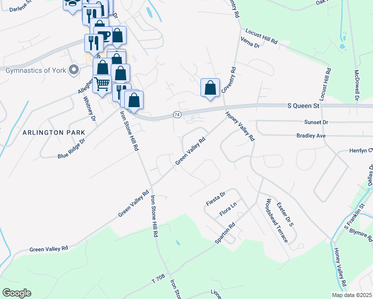 map of restaurants, bars, coffee shops, grocery stores, and more near 2700 Clearview Way in York