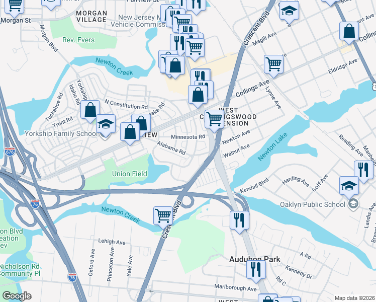map of restaurants, bars, coffee shops, grocery stores, and more near 3129 South Atlanta Road in Camden