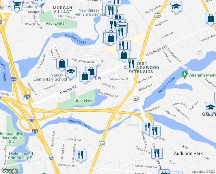 map of restaurants, bars, coffee shops, grocery stores, and more near 3171 Alabama Road in Camden
