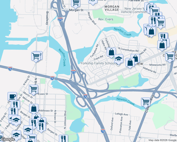 map of restaurants, bars, coffee shops, grocery stores, and more near 3045 Tuckahoe Road in Camden