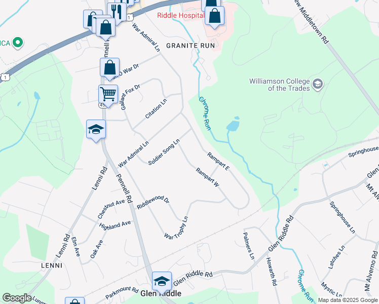 map of restaurants, bars, coffee shops, grocery stores, and more near 7 Rampart West in Media