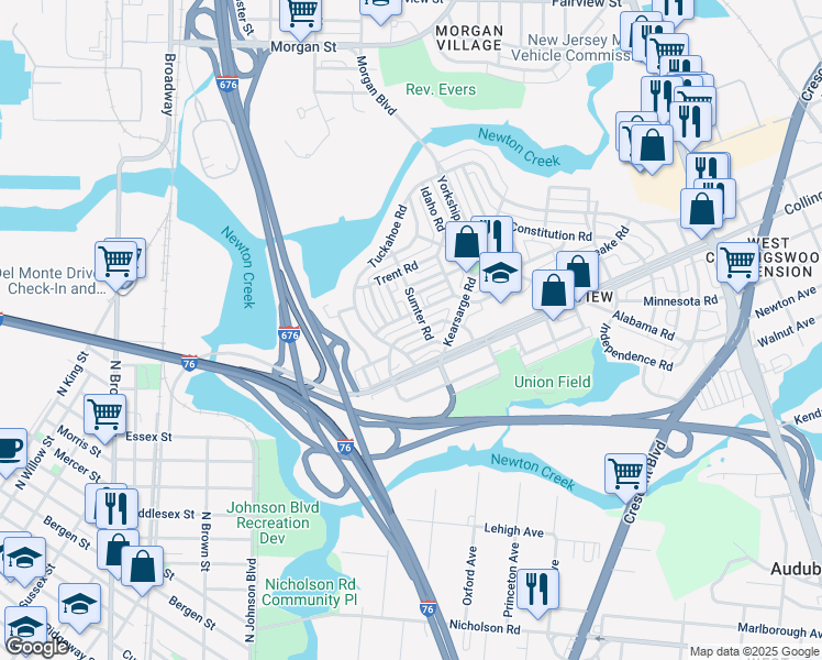 map of restaurants, bars, coffee shops, grocery stores, and more near 1039 Ironside Road in Camden