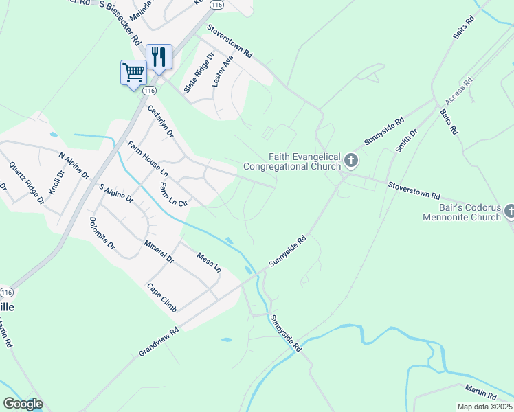 map of restaurants, bars, coffee shops, grocery stores, and more near 287 Valley View Circle in York