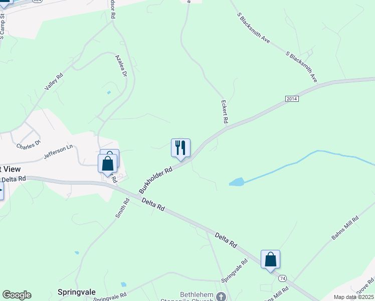 map of restaurants, bars, coffee shops, grocery stores, and more near 155 Burkholder Road in Red Lion