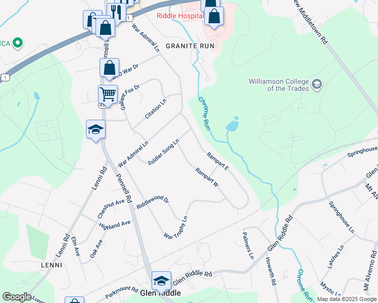 map of restaurants, bars, coffee shops, grocery stores, and more near 7 Rampart West in Media