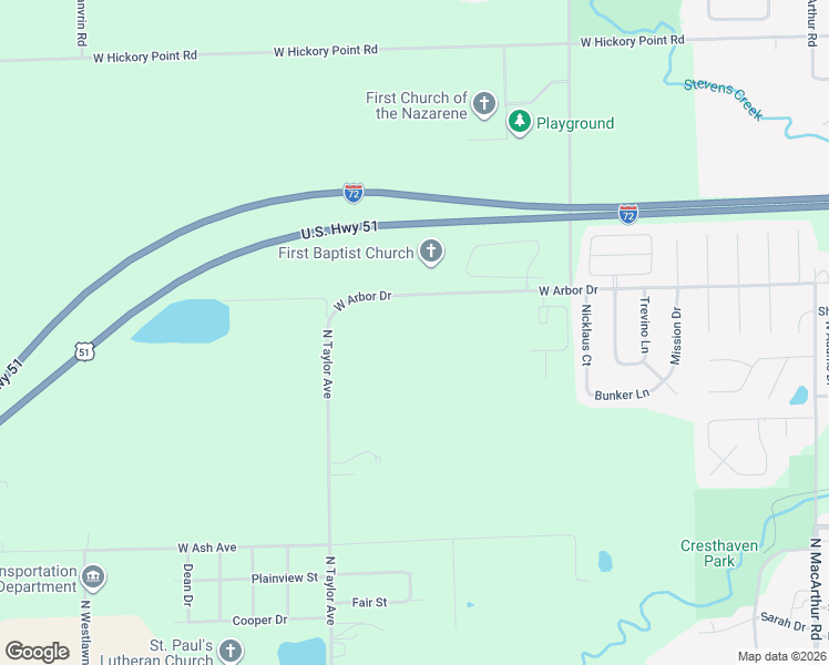 map of restaurants, bars, coffee shops, grocery stores, and more near 1320 West Arbor Drive in Decatur