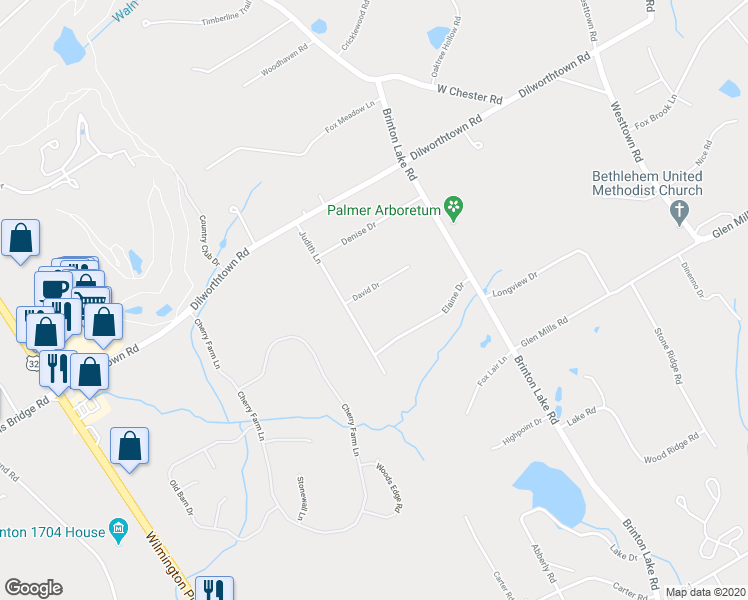 map of restaurants, bars, coffee shops, grocery stores, and more near 6 David Drive in Thornton