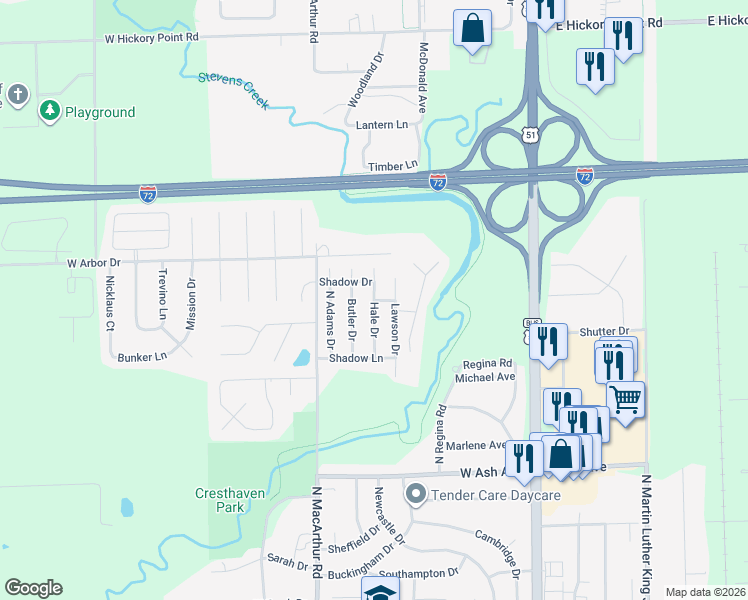 map of restaurants, bars, coffee shops, grocery stores, and more near 4552 Hale Drive in Decatur