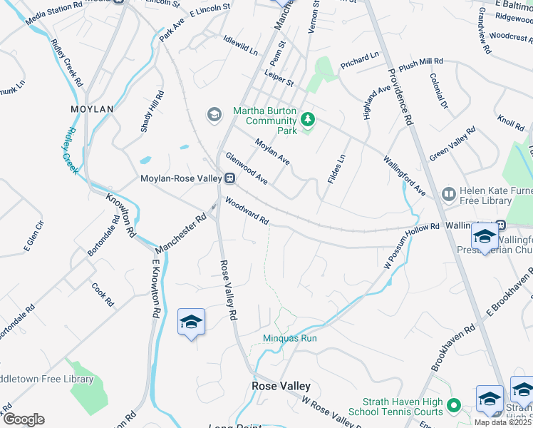 map of restaurants, bars, coffee shops, grocery stores, and more near 405 Woodward Road in Media