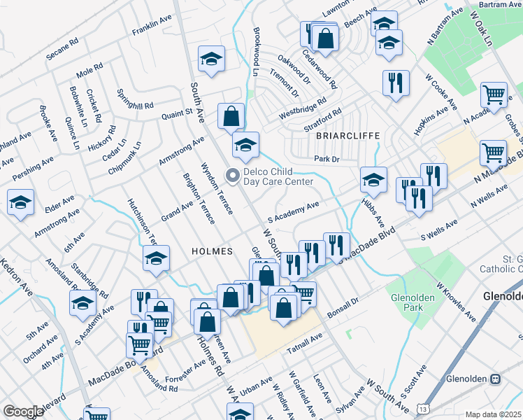 map of restaurants, bars, coffee shops, grocery stores, and more near 416 South Avenue in Holmes