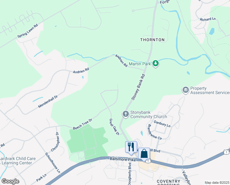 map of restaurants, bars, coffee shops, grocery stores, and more near 11 Beech Tree Drive in Glen Mills