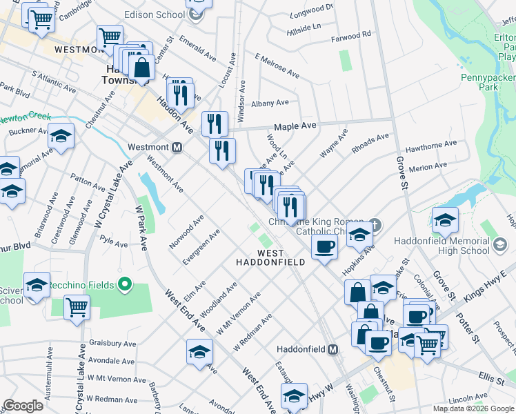 map of restaurants, bars, coffee shops, grocery stores, and more near 700 North Haddon Avenue in Haddonfield