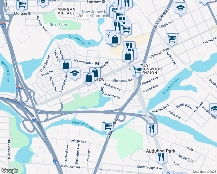 map of restaurants, bars, coffee shops, grocery stores, and more near 3155 Alabama Road in Camden