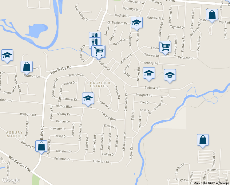 map of restaurants, bars, coffee shops, grocery stores, and more near 3560 Rodell Road in Columbus