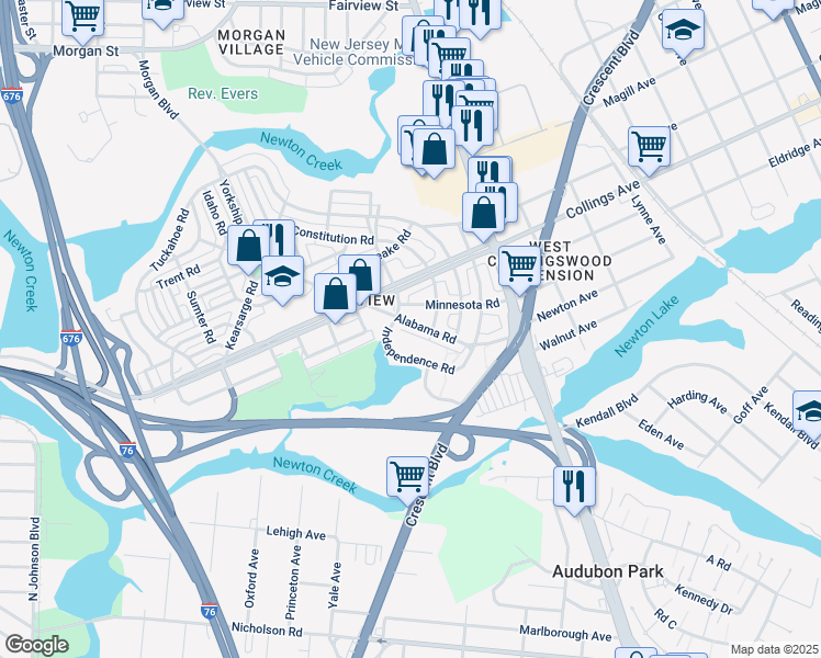 map of restaurants, bars, coffee shops, grocery stores, and more near 3155 Alabama Road in Camden