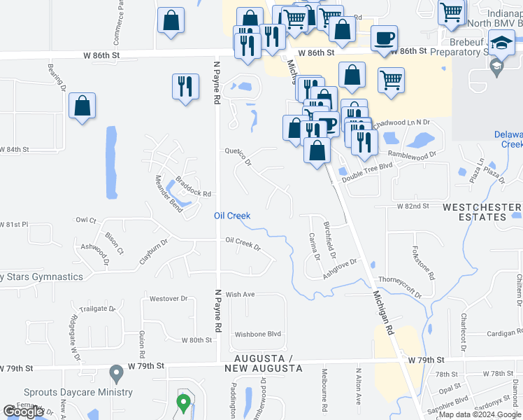 map of restaurants, bars, coffee shops, grocery stores, and more near 8212 Maple Leaf Court in Indianapolis