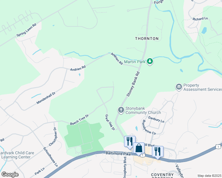 map of restaurants, bars, coffee shops, grocery stores, and more near 11 Beech Tree Drive in Glen Mills