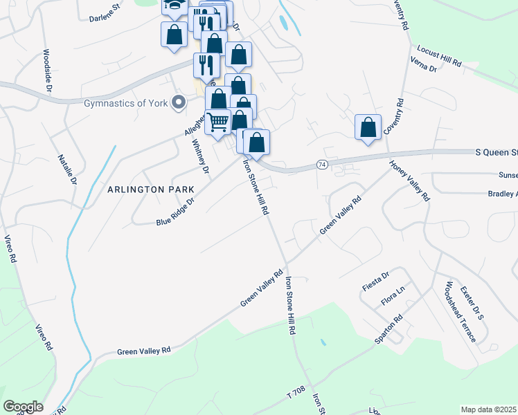 map of restaurants, bars, coffee shops, grocery stores, and more near 2760 Iron Stone Hill Road in York