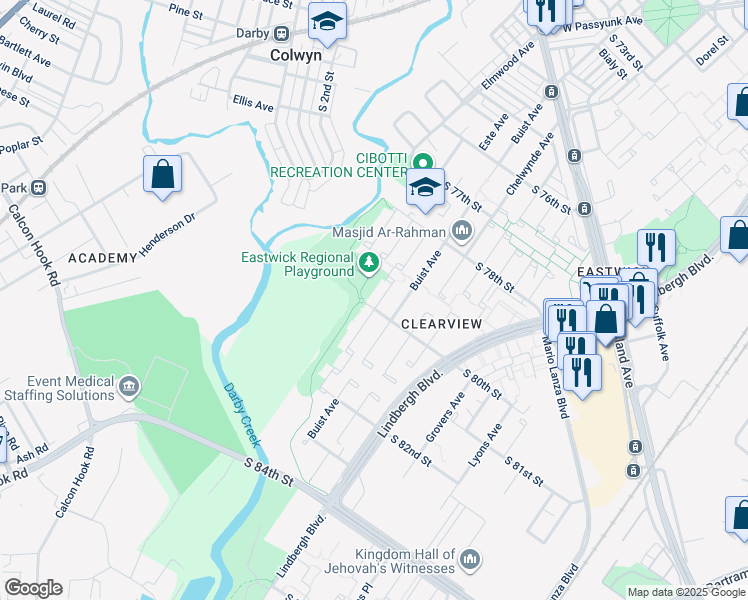 map of restaurants, bars, coffee shops, grocery stores, and more near 7925 Mars Pl in Philadelphia