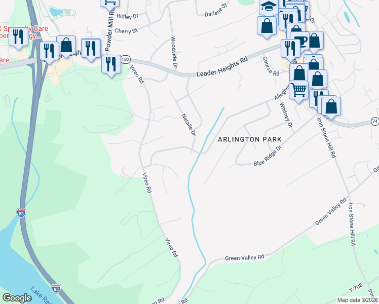 map of restaurants, bars, coffee shops, grocery stores, and more near 334 Allegheny Drive in York