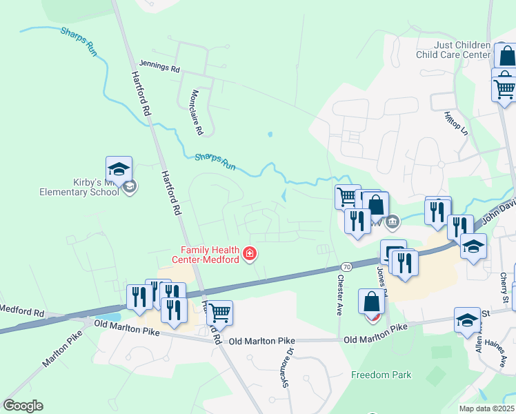 map of restaurants, bars, coffee shops, grocery stores, and more near 508 Eugenia Drive in Medford