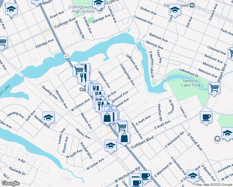 map of restaurants, bars, coffee shops, grocery stores, and more near 102 East Clinton Avenue in Haddon Township