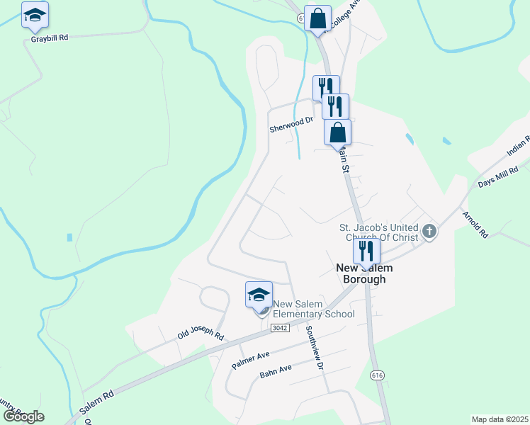 map of restaurants, bars, coffee shops, grocery stores, and more near 3102 South King Richard Court in New Salem Borough