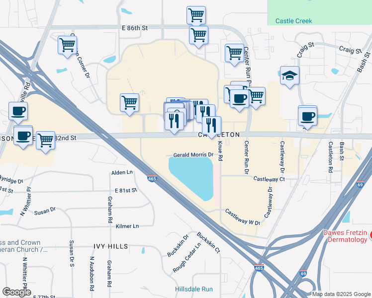 map of restaurants, bars, coffee shops, grocery stores, and more near in Indianapolis