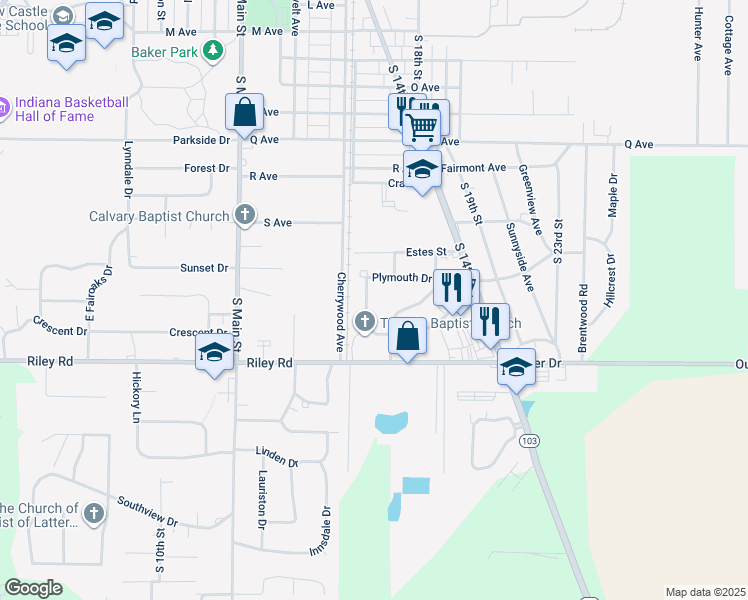 map of restaurants, bars, coffee shops, grocery stores, and more near 2914 Legion Dr in New Castle